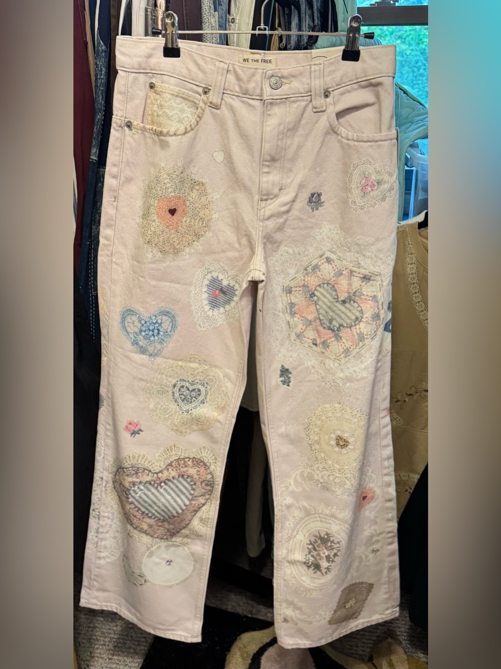 NWT Free People We The Free Tinsley Printed Jeans Illusions Heirloom Ivory - 27 - Picture 10 of 12